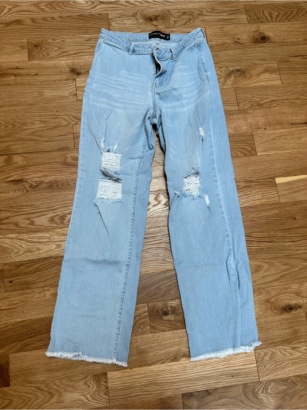 Gabrielle Union Light Blue Distressed Wide Leg Jeans - Stretchy Flare Fit
